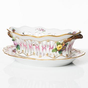 Royal Copenhagen, a 'Saxon Flower' basket on stand, Denmark, 1889-1922.