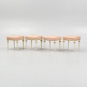 An assembled suite of four late gustavian stools by J. Lindgren and E. Ståhl, Stockholm circa 1800.