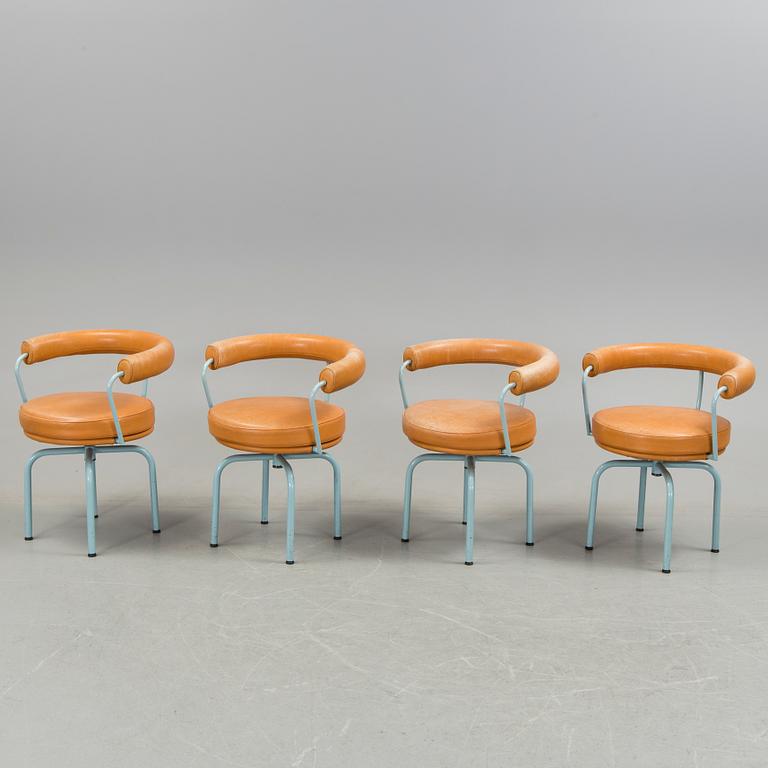 A set of four "LC7" chairs by Le Corbusier, Pierre Jeanneret and Charlotte Perriand for Cassina.