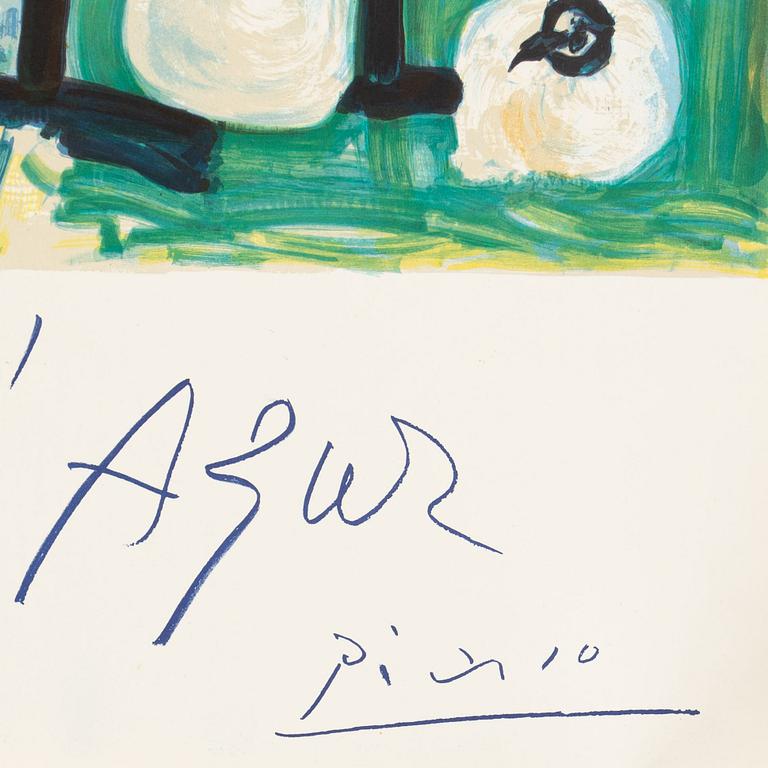Pablo Picasso, after, color lithographic poster made by Henri Deschamps, signed in print.
