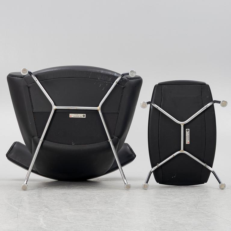 Hans J. Wegner, fåtölj med fotpall, "Ox Chair", EJ-100, Erik Jørgensen Møbelfabrik A/S, Svendborg, Danmark.