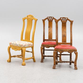 Three different chairs. Late Baroque. 18th century.