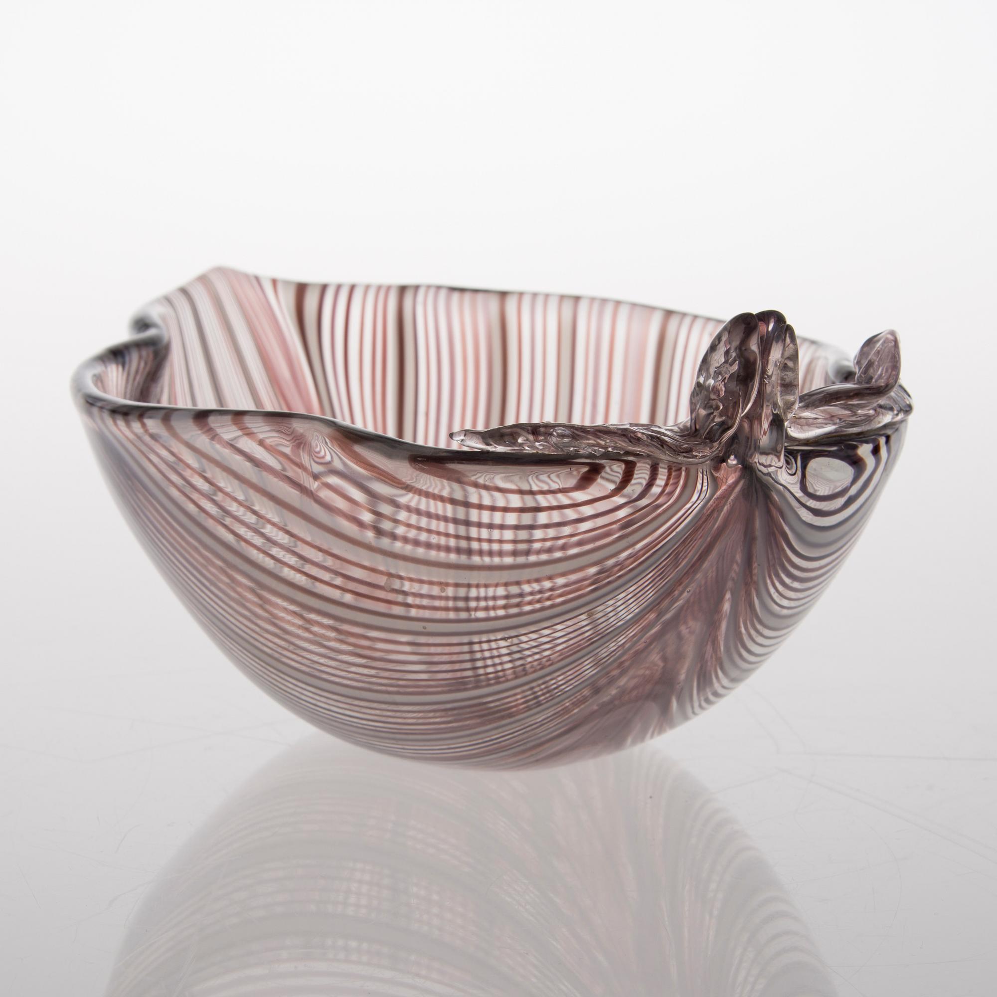 A leaf shaped filigree glass bowl from Venini, Murano.