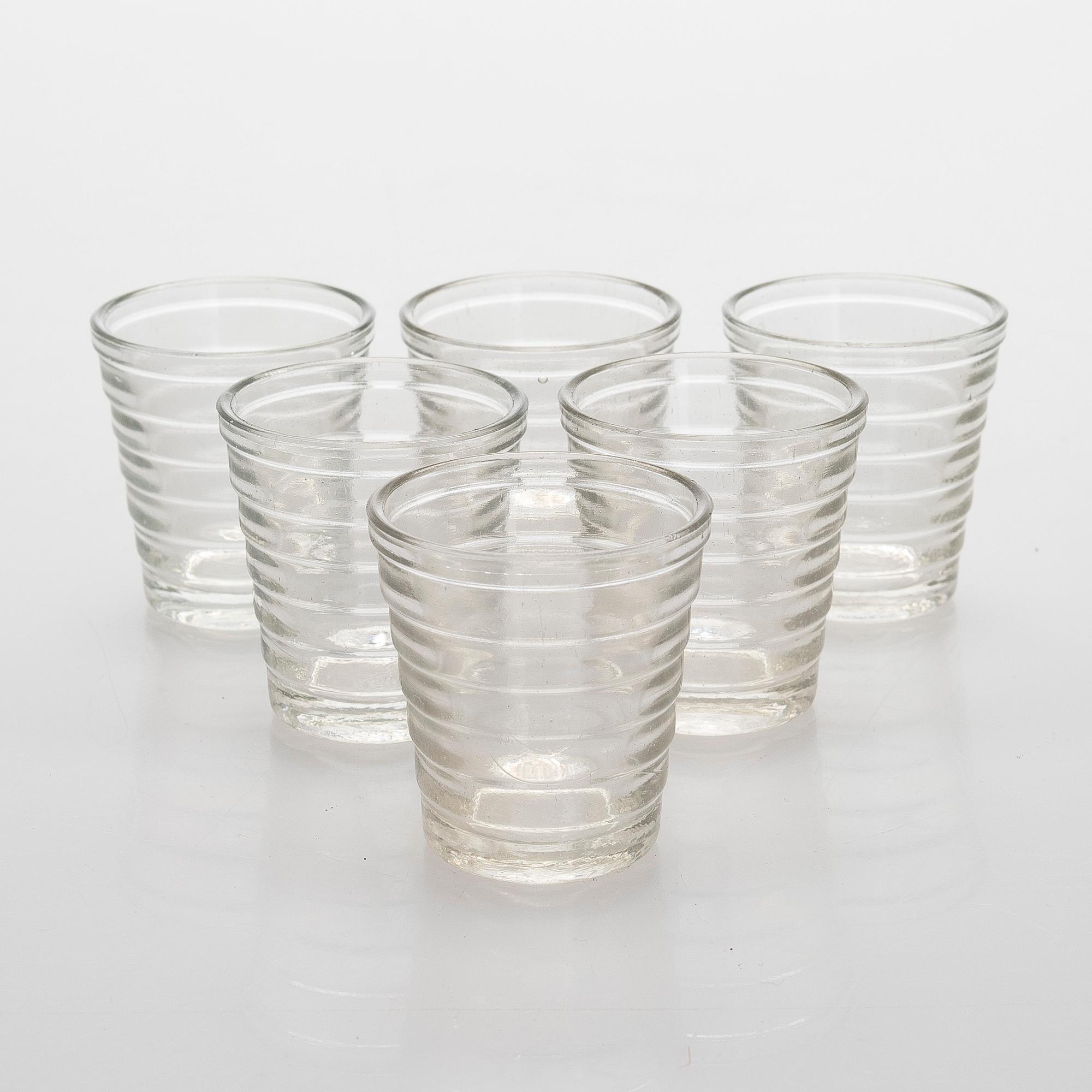 Aino Aalto, snapsglas, 6 st, modell 4056 "Böljeblick" för Karhula Glasbruk 1930-tal.