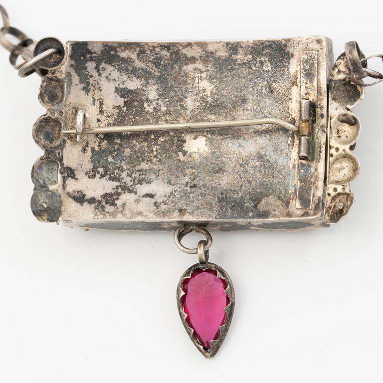 Costume jewellery, silver with glass stones.