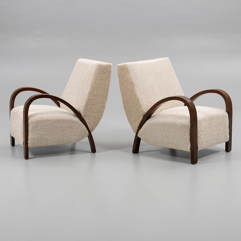 Armchairs, a pair, with footstool, Art Deco, first half of the 20th century.