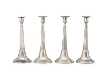 1633. Four Gustavian pewter candlesticks by E P Krietz 1794.