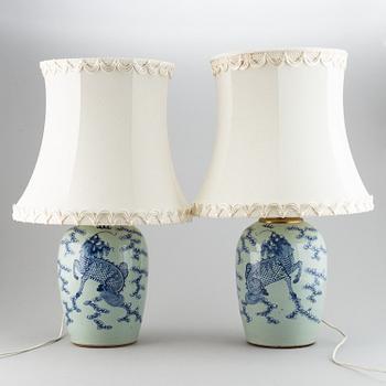 A pair table lamps/vases, late Qing/early 20th Century.
