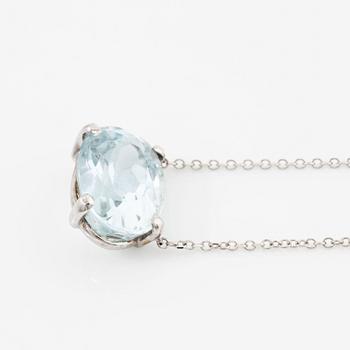 Necklace, 18K white gold with oval-cut aquamarine.