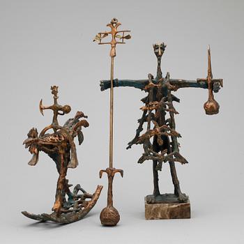 SKULPTUR, 2 st, brons, okänd konstnär, signerad o daterad 98.