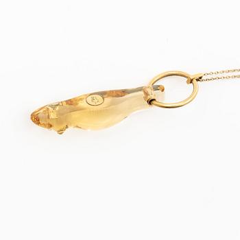 Necklace, 17K gold with citrine in the form of a sweet wrapper.