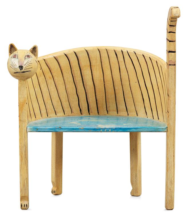 A Gérard Rigot painted wood child chair, France 1980's-90's.