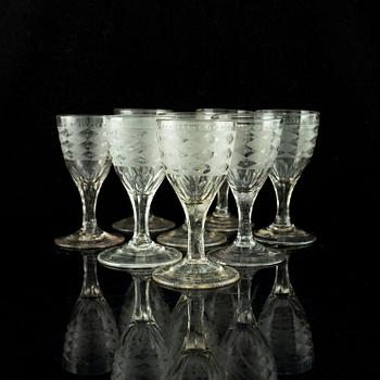 Eight late Gustavian wine glasses, circa 1800.