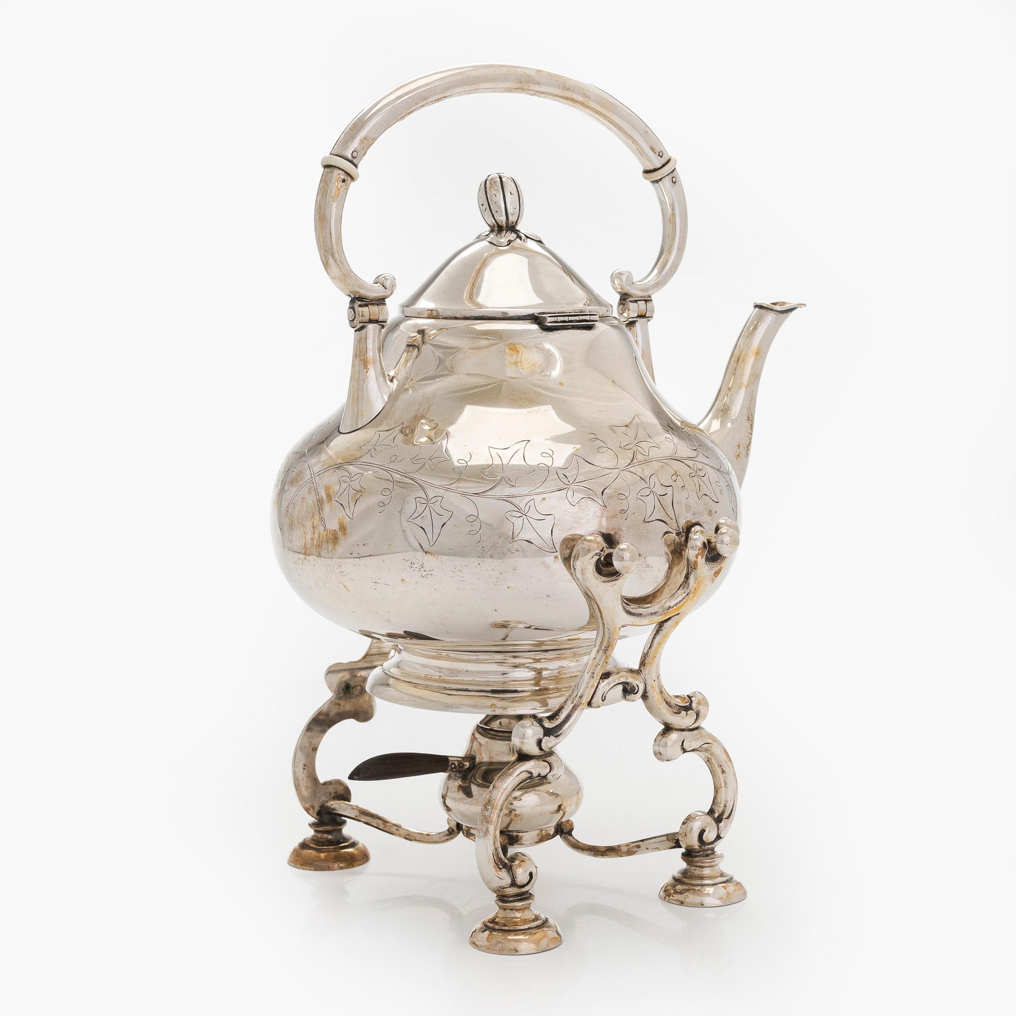 Carl J.S. Möinichen, kanna med rechaud, silver, Köpenhamn, Danmark 1916.