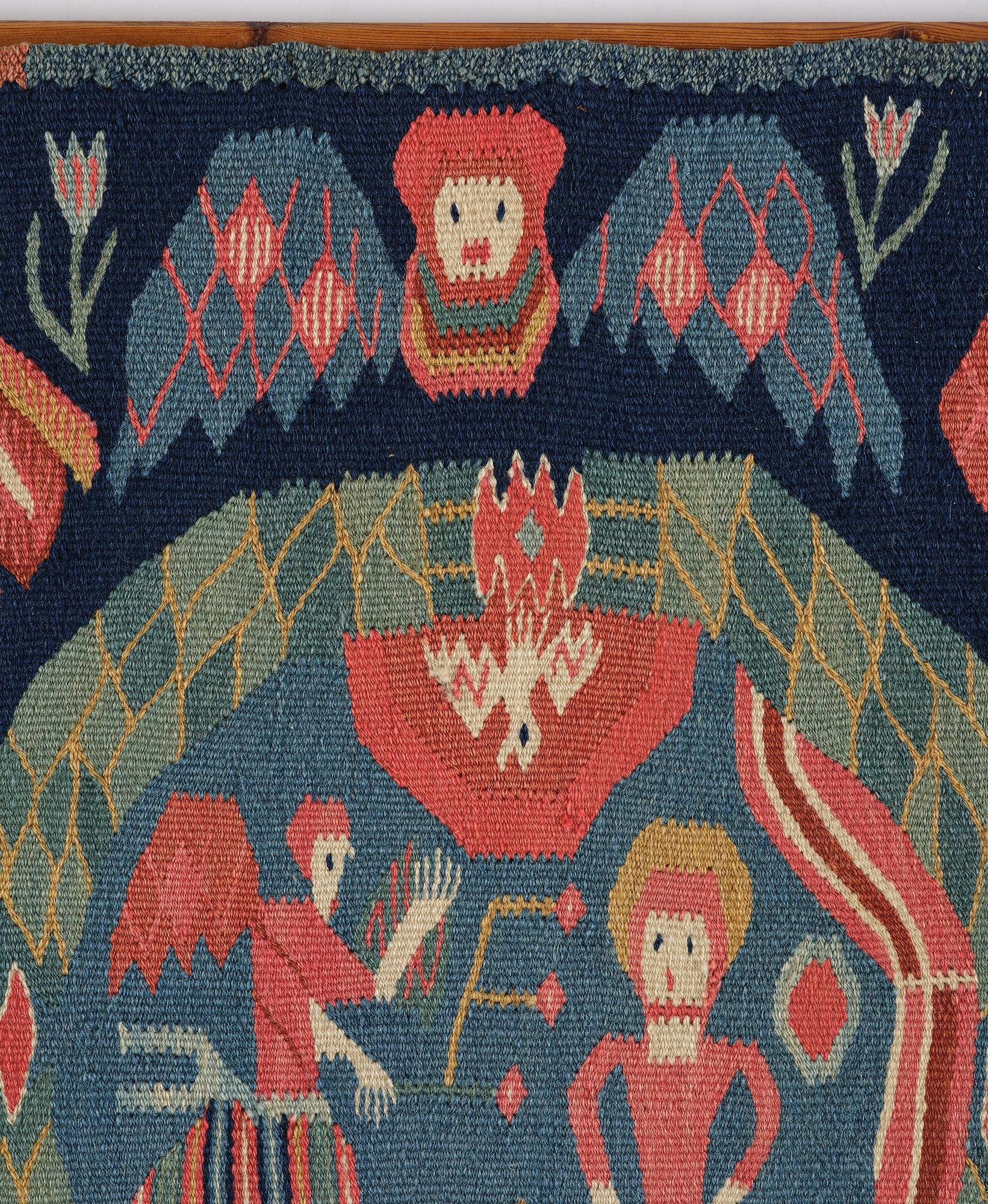 Åkdyna, "Bebådelsen", flamskväv, ca 104 x 52 cm, Skåne, 1800-1825.