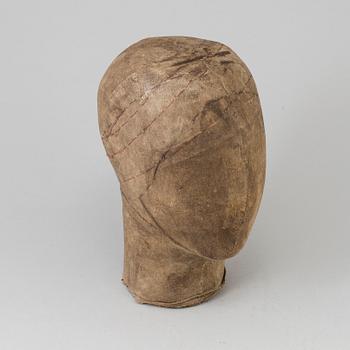 A 19TH CENTURY WIG STAND, covered in linen.