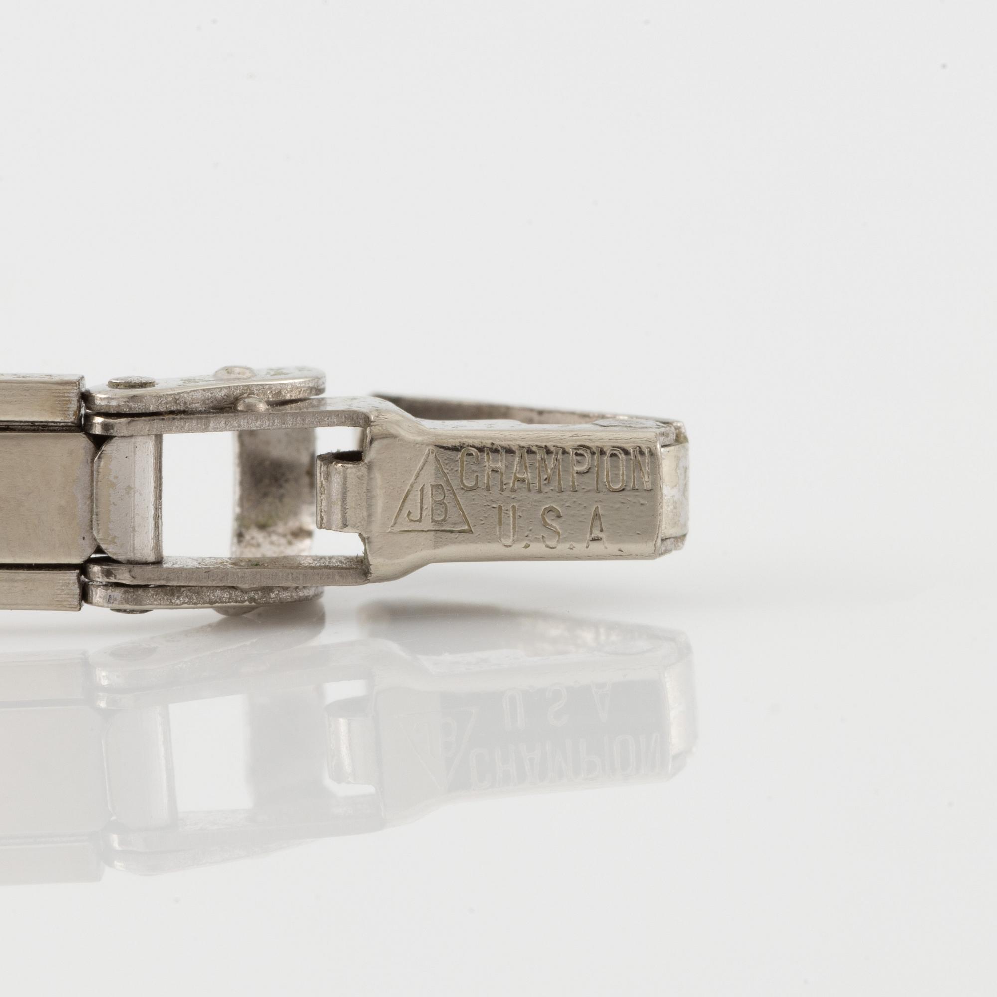 Bulova, wristwatch, platinum with diamonds, bracelet in steel.