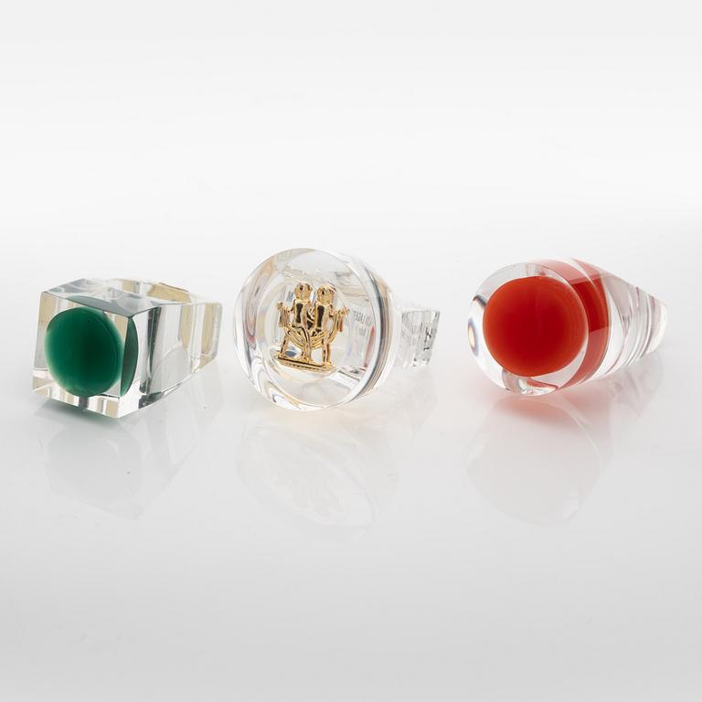 Siv Lagerström, three acrylic plastic rings, 1970s.