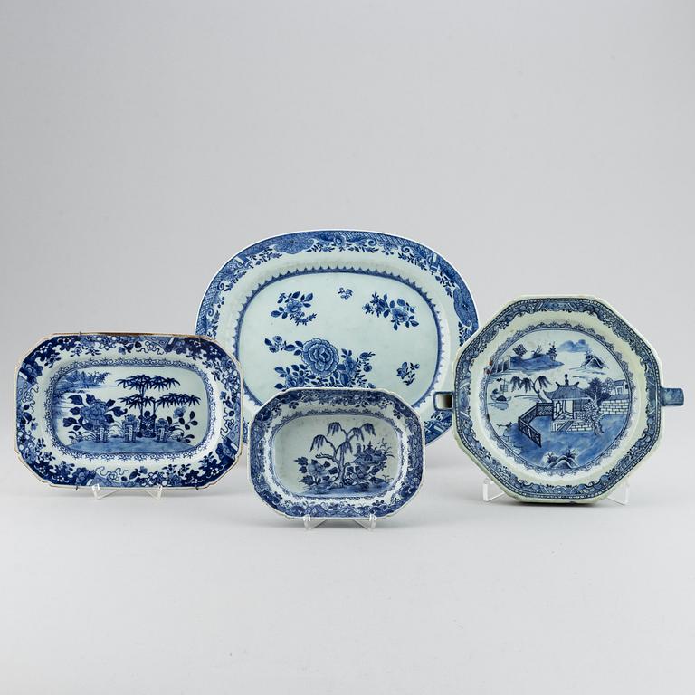 A set of four blue and white dishes, Qing dynasty, Qianlong (1736-95).