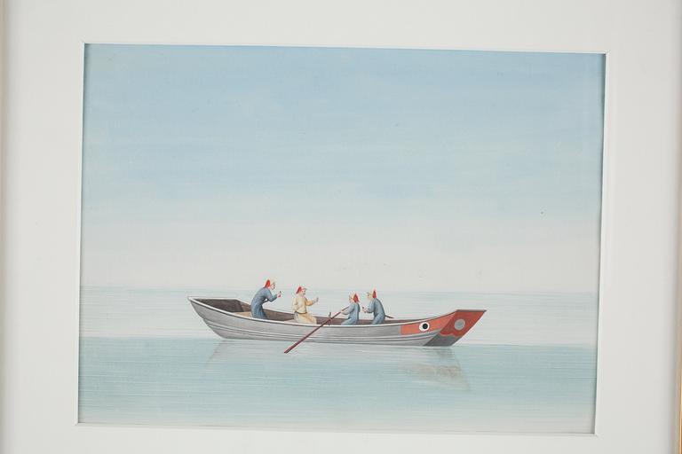 OKÄND KONSTNÄR, fyra akvareller. "Chinesiska Junckare o Sampaner eller Fahrtyg ock Båtar hemsände med Skieppet Gustaf IIIde från Canton år 1784". Qing dynastin, Qianlong, ca 1783.