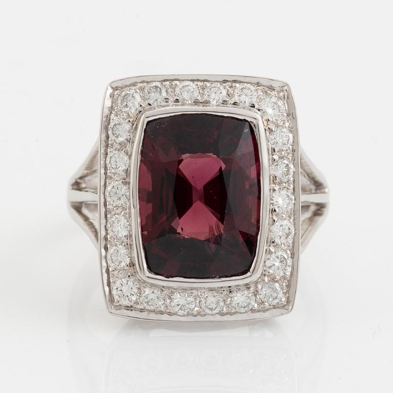 Red spinel and brilliant cut diamond cocktail ring.