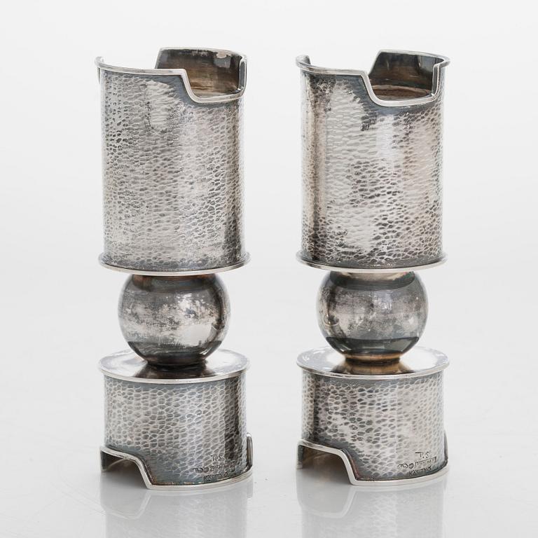 Reijo Sirkeoja, a pair of silver candleholders, Kultakeskus, Hämeenlinna 1968.