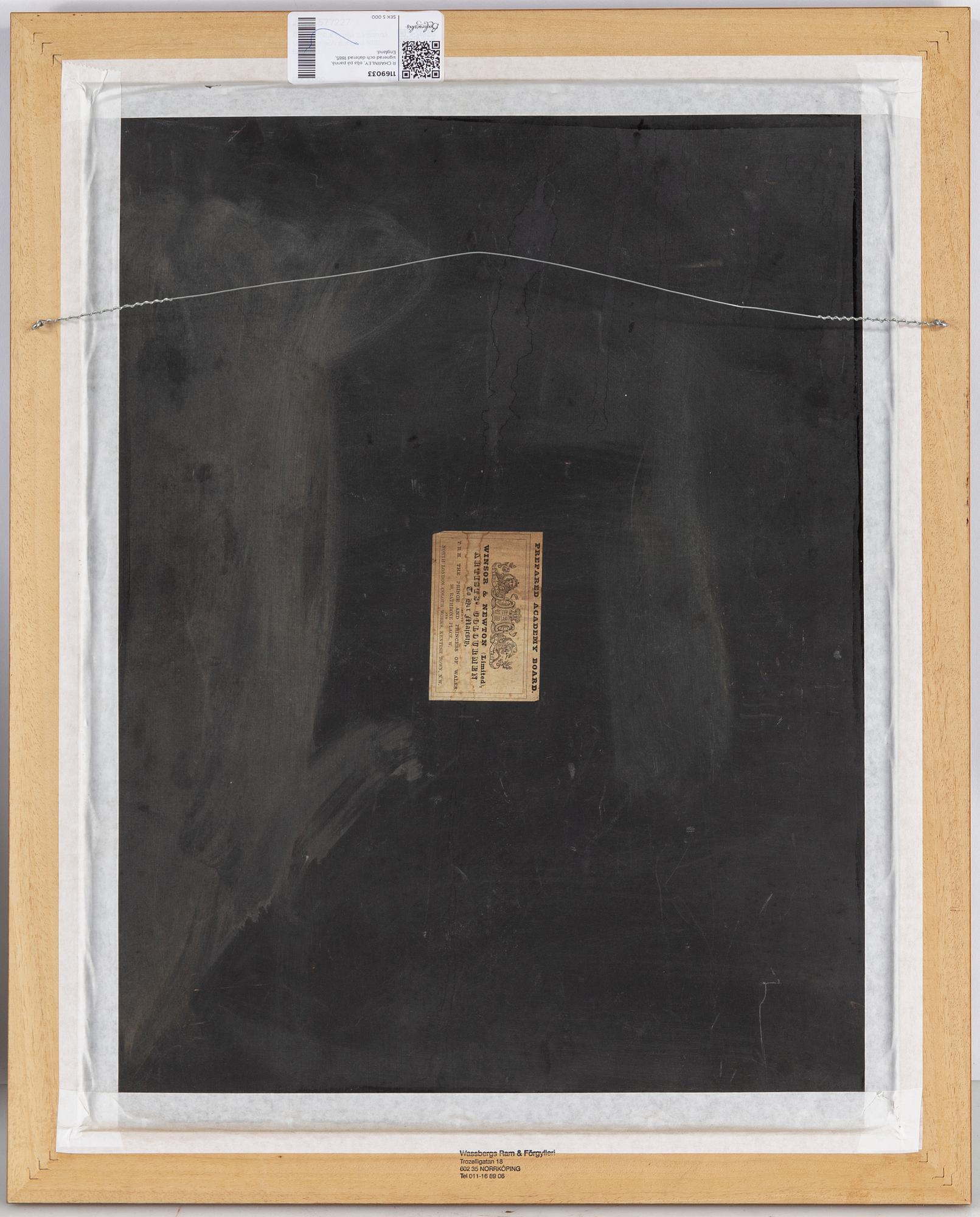 OKÄND KONSTNÄR 1800/1900-TAL, signerad R. Charnley och daterad 1885.