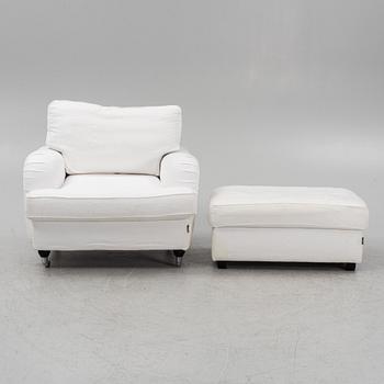 An armchair with a foot stool, Furninova, 21st Century.