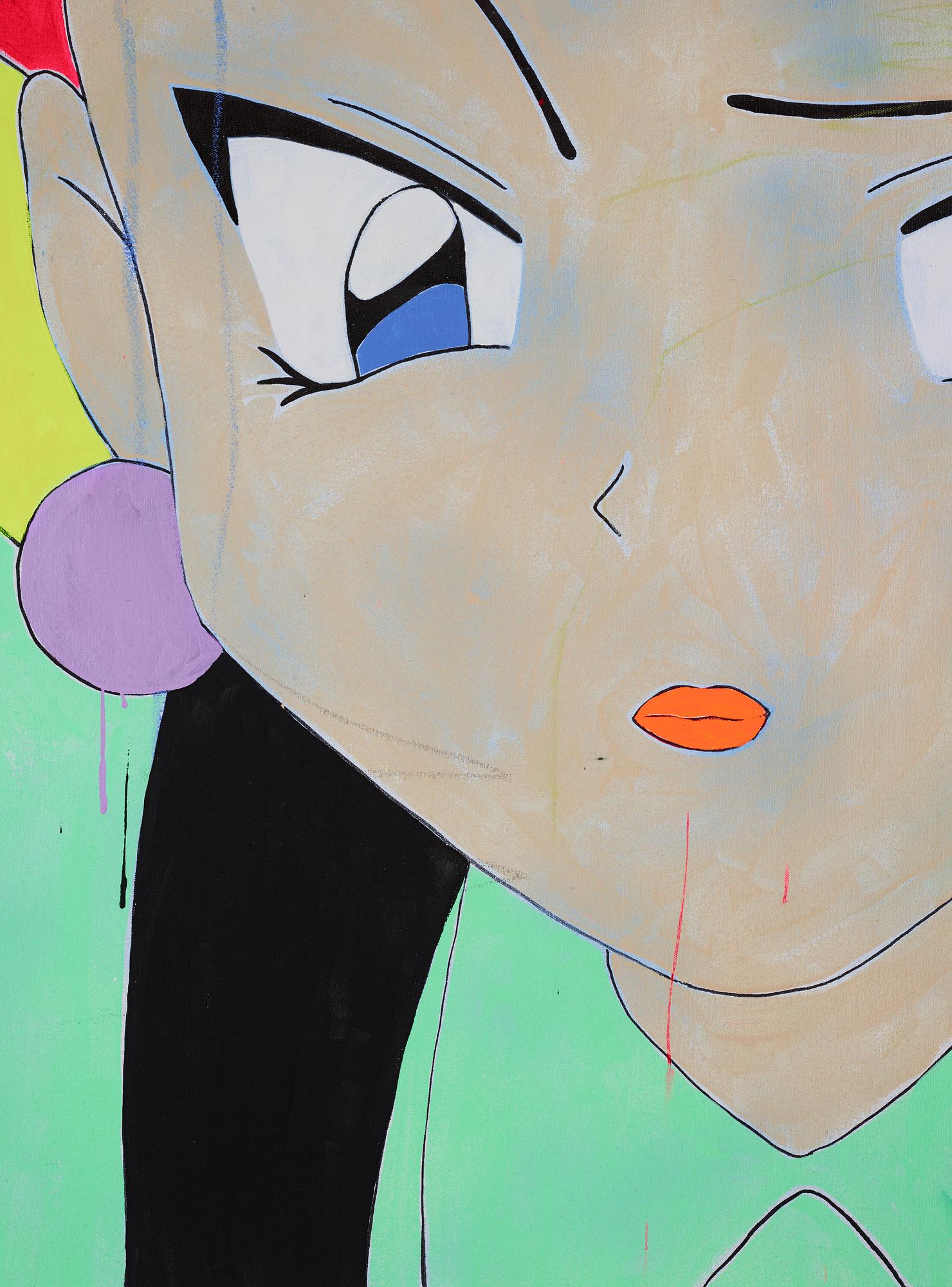 Michael Pybus, acrylic, graphite, oil pastel, UV blacklight glow paint, permanent pigmented ink on canvas. Signed, 2016.