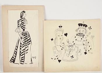 MAX GOLDSTEIN (MAGO), ca 70 st, tuschteckningar, bl a 1940-tal, vissa dräktskisser delvis sign o dat.