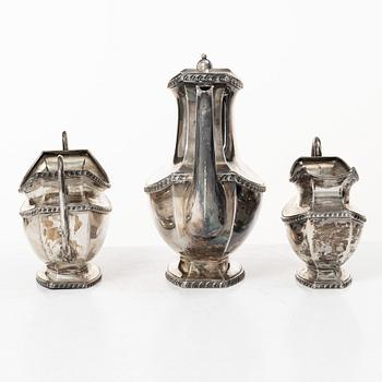 A German silver coffee service, mark of Wilhelm T Binder, Schwäbisch Gmünd, first half of the 20th century (3 pieces).