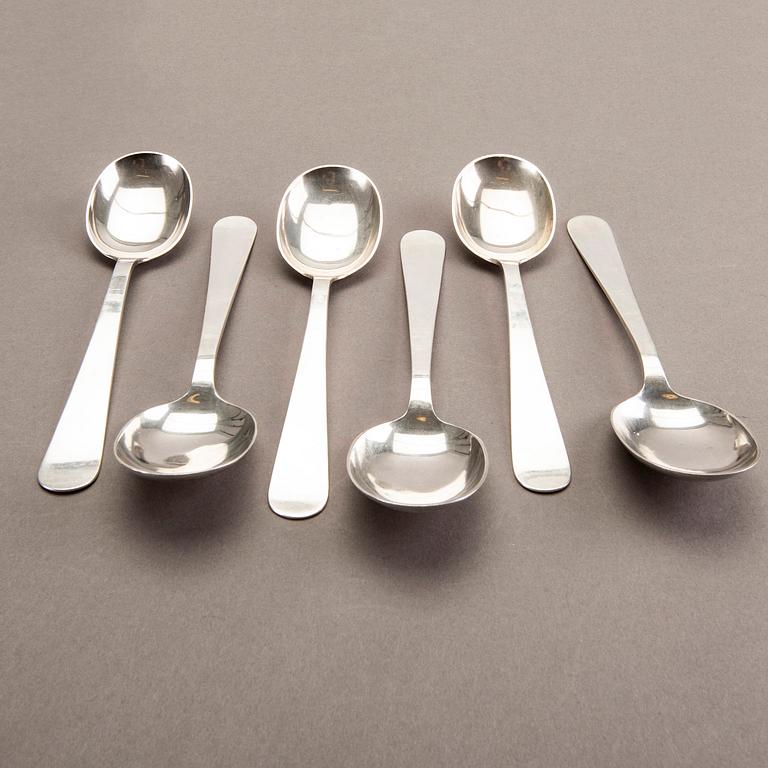 A 20th century Swedish set of six silver spoons mark of Wiwen Nilsson Lund 1952 weight 318 gr.