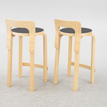 Alvar Aalto, a Pair of Bar Stools, model K65, Artek 2020.