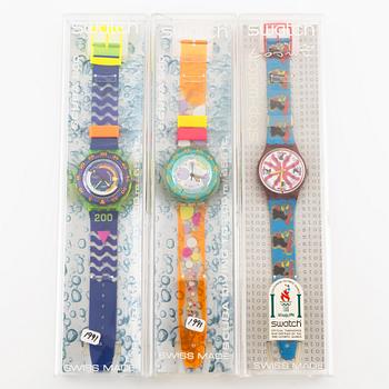 Parti med 21 Swatch-klockor, gummiband och klocklitteratur, "No Reserve".