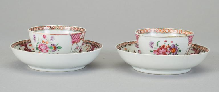 KOPPAR MED FAT, ett par, samt SKÅL, kompaniporslin, Kina, 1700-tal.