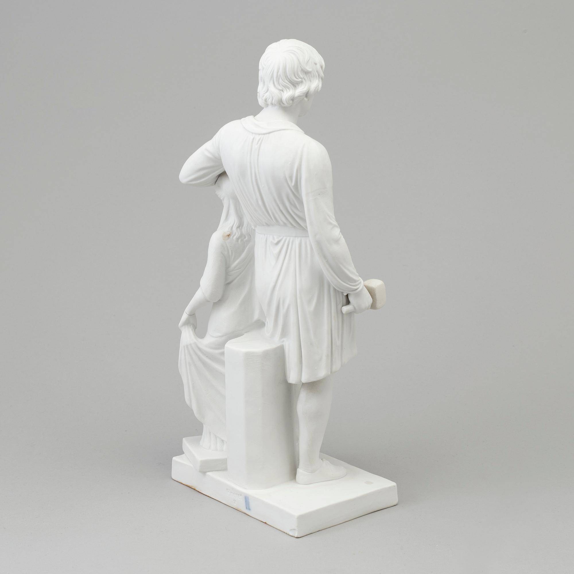 A bisquit sculptur after Thorvaldsen 'Thorvaldsen leaning on Hope', Royal Copenhagen, Denmark, 19th Century.