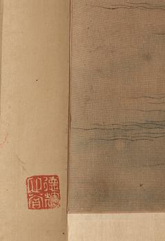 A fine hand scroll landscape painting, copy after Wen Zhengming (1470-1559), late Qing dynasty (1644-1912).