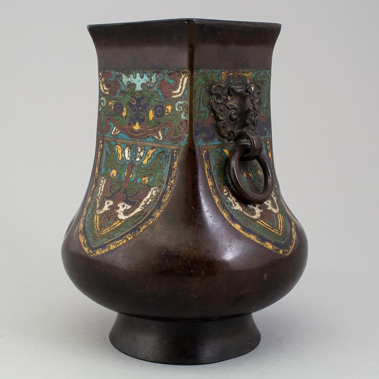 A japanese bronze vase with cloisonné, Meiji period (1868-1912).