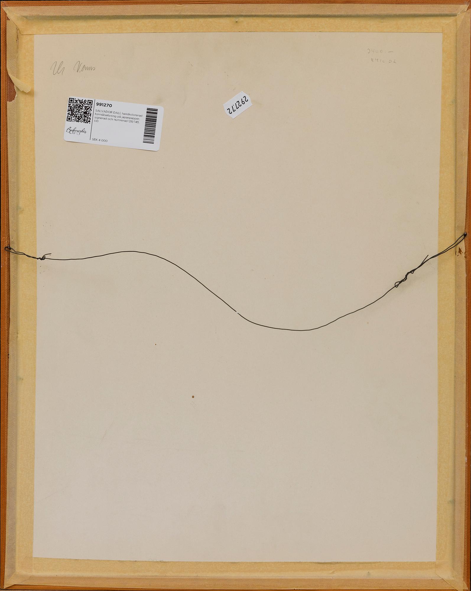 SALVADOR DALÍ, watercoloured drypoint etching roulette, signed and numbered 128/145.