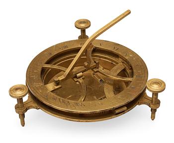 A Russian 18/19th century brass equinoctial sundial.