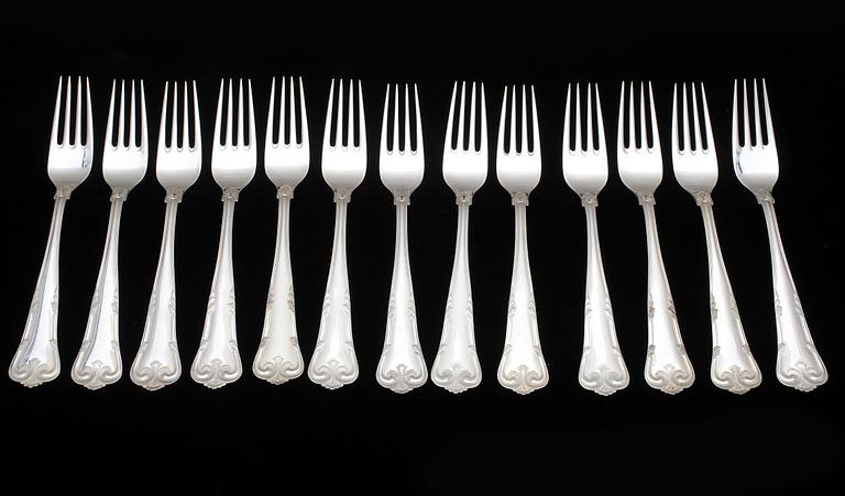 BESTICK, 56 delar, silver, Cohr, Danmark, 1900-tal. Tot vikt inkl detaljer i rostfritt stål ca 2530g.