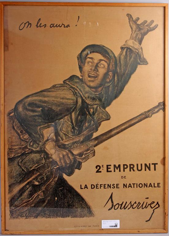 AFFISCH, litografisk, "La Defénse Nationale",1916.