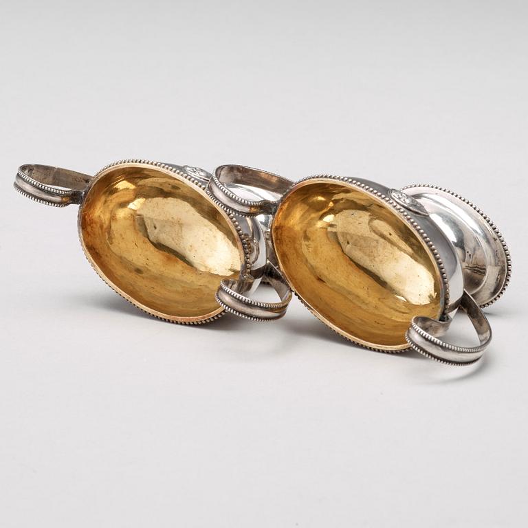 A pair of Swedish 18th century parcel-gilt silver salt-cellars, mark of Anders Schotte, Uddevalla, 1793.