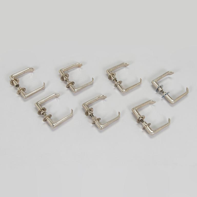 Alvar Aalto, seven paris of mid-20th century doorhandles manufactured by Kellokosken Tehdas, Finland.