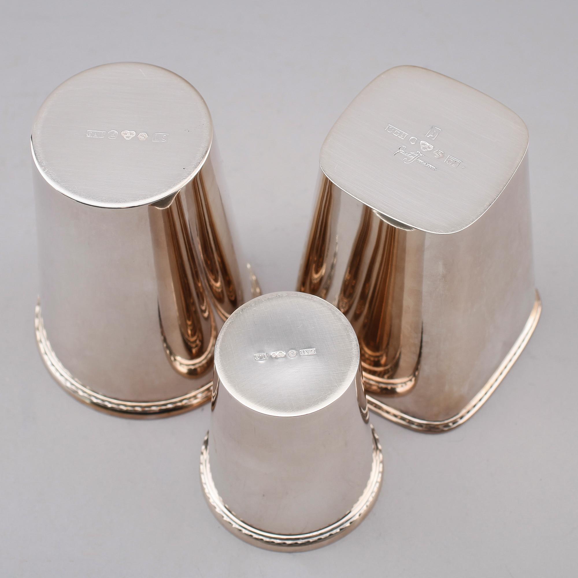 BÄGARE, 3 st, silver, GAB och CG Hallberg, 1950/60-tal. Vikt ca 441 gram.