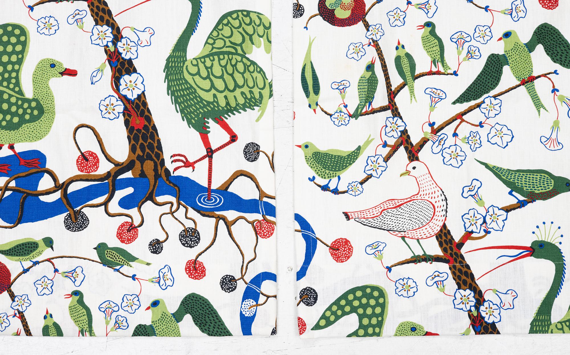 Josef Frank, curtains, a pair, "Green Birds", Svenskt Tenn.