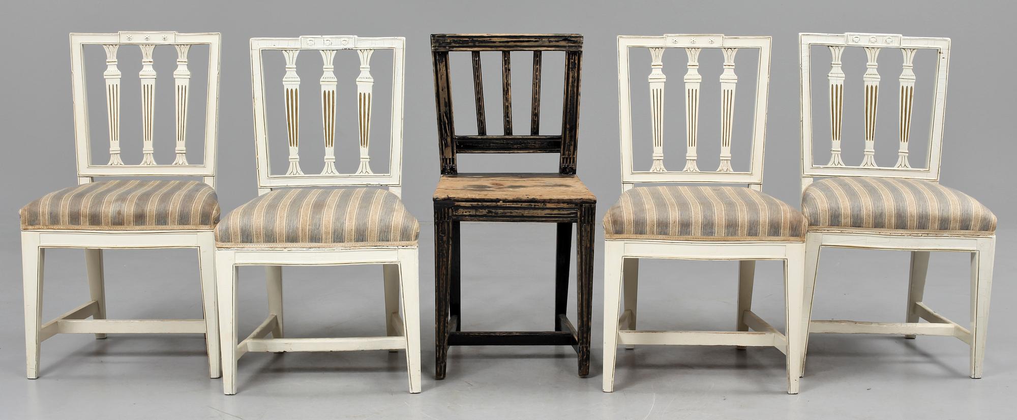 STOLAR, 2 st, gustavianska, 1700/1800-tal, STOLAR, 2 st, gustaviansk stil, 1900-tal samt STOL, 1800-tal.