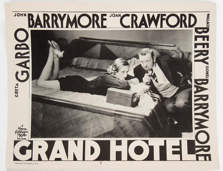 LOBBYCARD, 8 st, "Grand hotel", film med Greta Garbo, från tidigt 1950-tal, MGM.