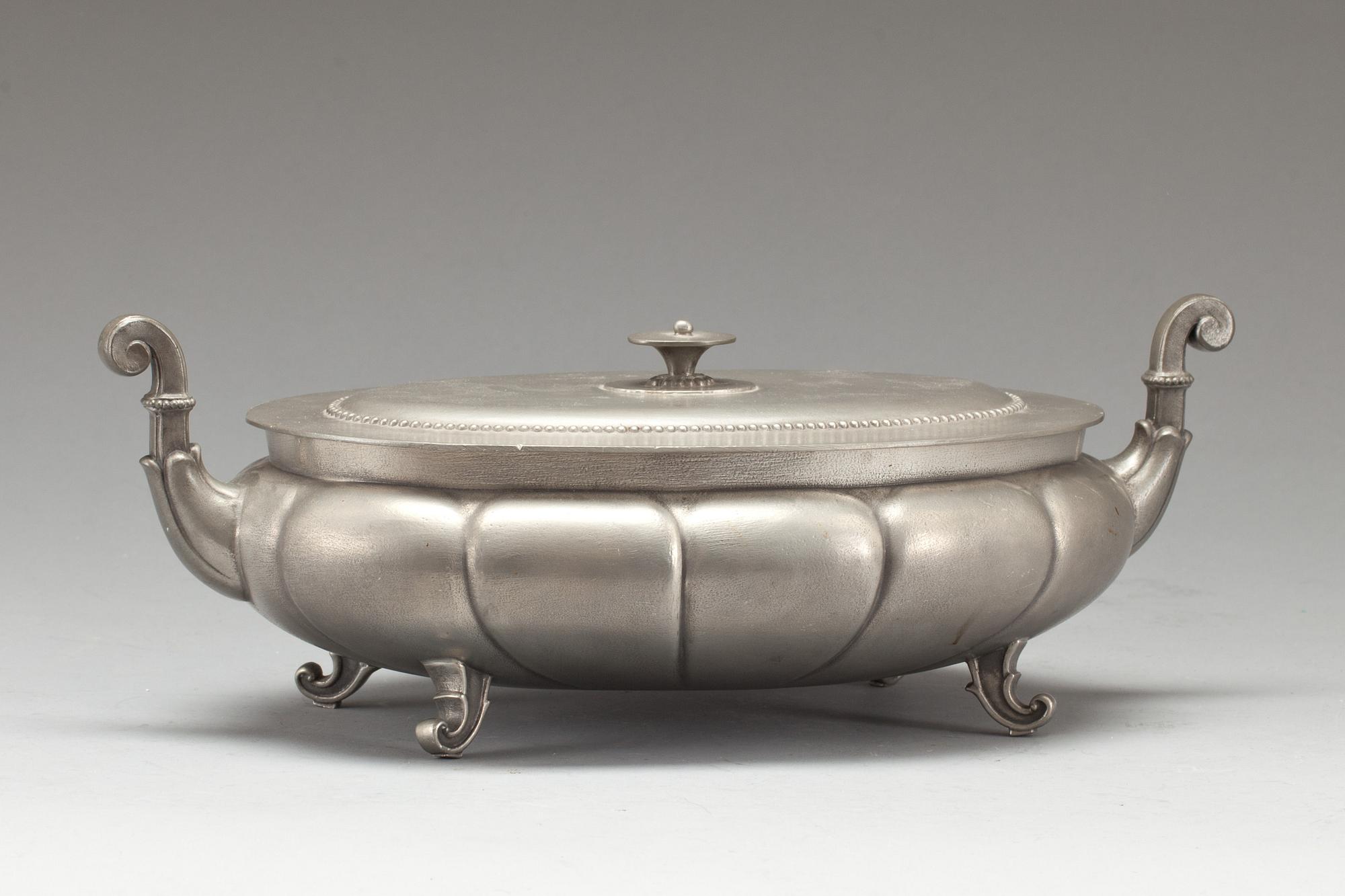 SKÅL med LOCK, tenn, Edvin Ollers, Schröder och Olsson, Stockholm, 1930-tal.