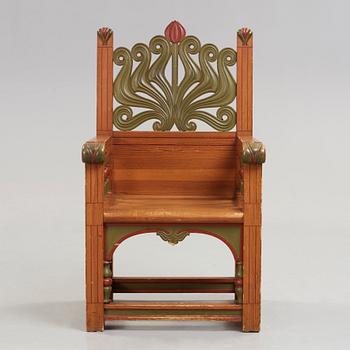 Svensk formgivare, karmstol, utförd av A. Lagerberg, för Stockholmsutställningen 1897, jugend.